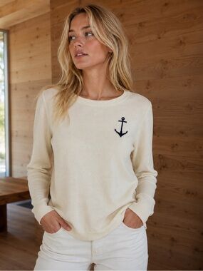 Old Navy Cream Anchor Nautical Print Crewneck Sweater